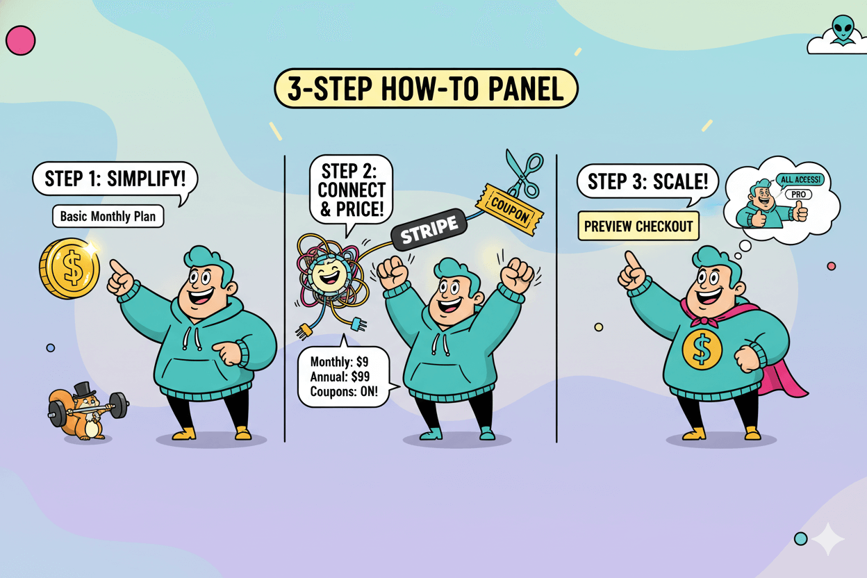 A 3-step how-to panel illustrates naming and structuring membership tiers with simplification, connection, and scaling.