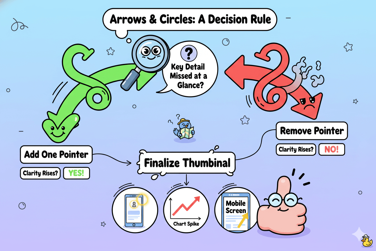 A cartoon flowchart shows when to add or remove a pointer to a thumbnail to improve clarity.